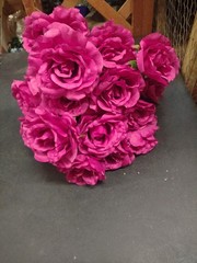 Set of 2 Pieces: Mixed Pearl Rose Bush, Orchid Dark Pink Silk 24 Total Roses