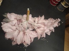 1970s Vintage Silk Wedding Bouquet, 18″ Satin Leaves, Roses, Stephanotis, Pearls