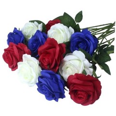 Artificial Roses Flowers, 12 Pcs Red White Blue 12-PCS Red, White, Blue