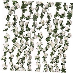 Fake Flowers – 4pcs 32.8 FT Artificial Rose Vine Flower Plants White/4pcs