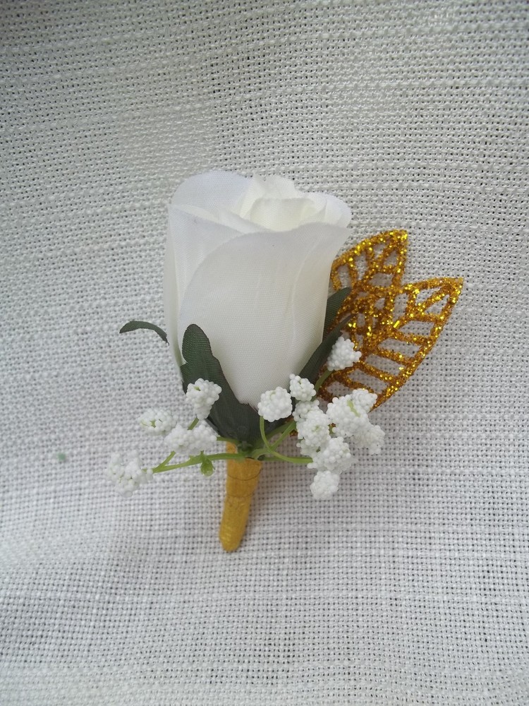 Cream White Rose Wedding flower Boutonniere Prom Grad Groom Best man set of 6