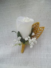 Cream White Rose Wedding flower Boutonniere Prom Grad Groom Best man set of 6