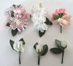 Vintage Silk Rose Flower Corsages Boutonnieres Pink and White Wedding Lot of 8