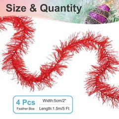 5Ft Feather Boa, 4 Pcs Artificial Fluffy Feather Boas, Red