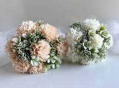 Chrysanthemum Bouquet Pre Made Peach White Flowers Artificial Wedding Faux Silk