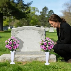 IDMOP Artificial Cemetery Flowers Set 2PCS Memorial Grave 2 Bouquets, Purple