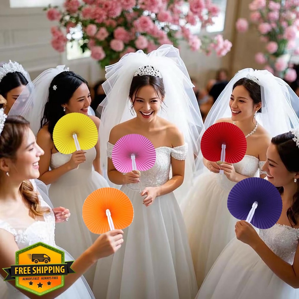 Bestage 20 Paper Folding Hand Fans Fuchsia Round Wedding Bridal Party Favors …