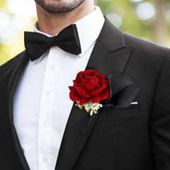 Red Rose Corsage and Black Calla Lily Boutonniere Set for Weddings and Prom