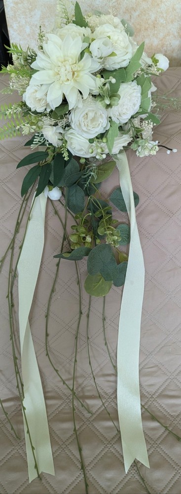 Cascade Ivory/White Bridal Bouquet Artificial Silk Foam Flowers