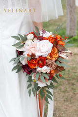 10 Inch Terracotta Wedding Bouquets for Bride Artificial Roses Flower Cascading