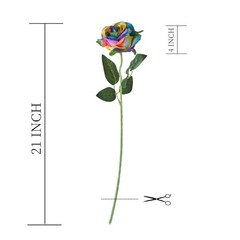 12 PCS Artificial Flowers Rainbow Roses Silk Flowers Fake Long Stem Colorful
