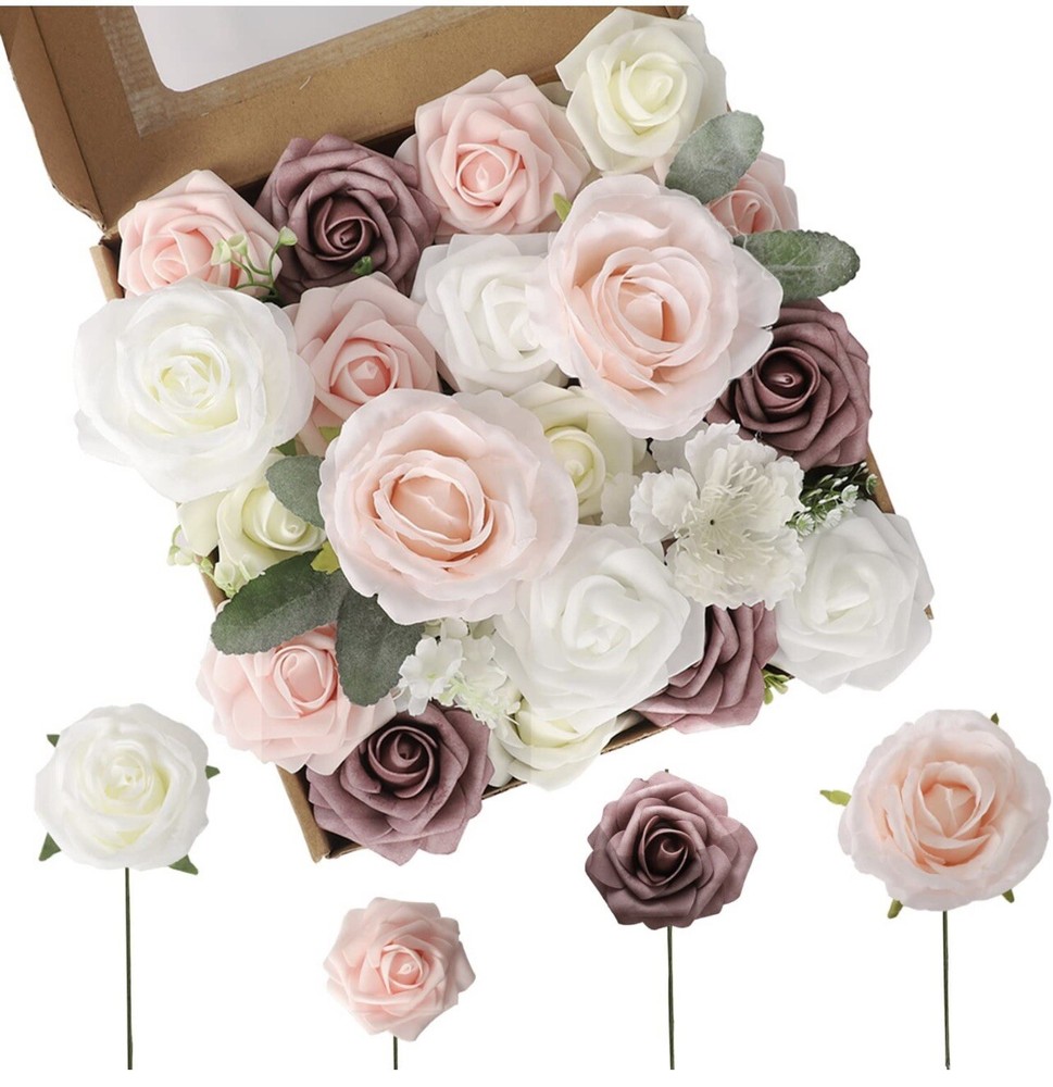 Artificial Flower 20 PCS Mixed Color Roses for DIY Wedding Bouquets Centerpiece