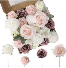 Artificial Flower 20 PCS Mixed Color Roses for DIY Wedding Bouquets Centerpiece