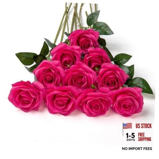 10pcs Silk Roses Artificial Flowers Fake Rose for Arrangement Wedding Fuchsia