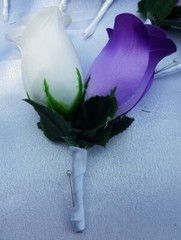 25 PC Wedding Bouquet Package, Purple & White Roses, Wedding Flower Bouquet Set