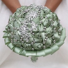 Handmade Wedding Bouquet with Silver Rhinestone Brooch Pearl Bridal Bouquet f…