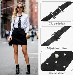 Black Pre-tied Ties with Artificial Pearls Adjustable Uniform Neckties C