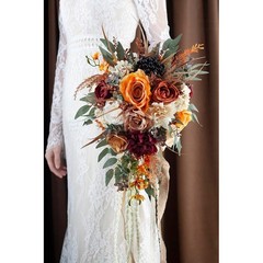 12 Inch Cascade Bridal Bouquet Silk Roses Wedding Decoration Faux Flowers New