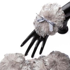 Package of 6 Sparkling Platinum Feather Wrist Corsages with Sequin Wristlets