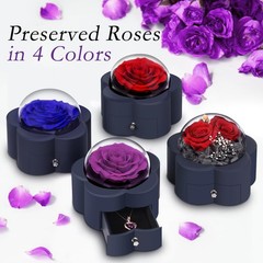 Preserved Rose with Heart Necklace Eternal Flower Gift for ONE ROSE, Purple