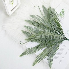 2 FROSTED GREEN 18″ Faux Boston Fern ARTIFICIAL LEAVES Greenery Stems Party Home
