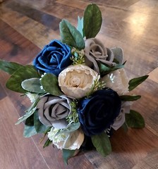 Navy Blue Gray Bridal Bouquet and Sola Wood Natural Lasting Wedding Prom Flowers