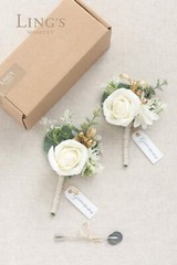 Ling’s Moment Ivory&Greenery Eucalyptus Boutonniere for Men Wedding with Pins…