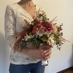 Bridal Wedding Bouquet Hand made Budget Friendly Faux Flowers White Pink Green
