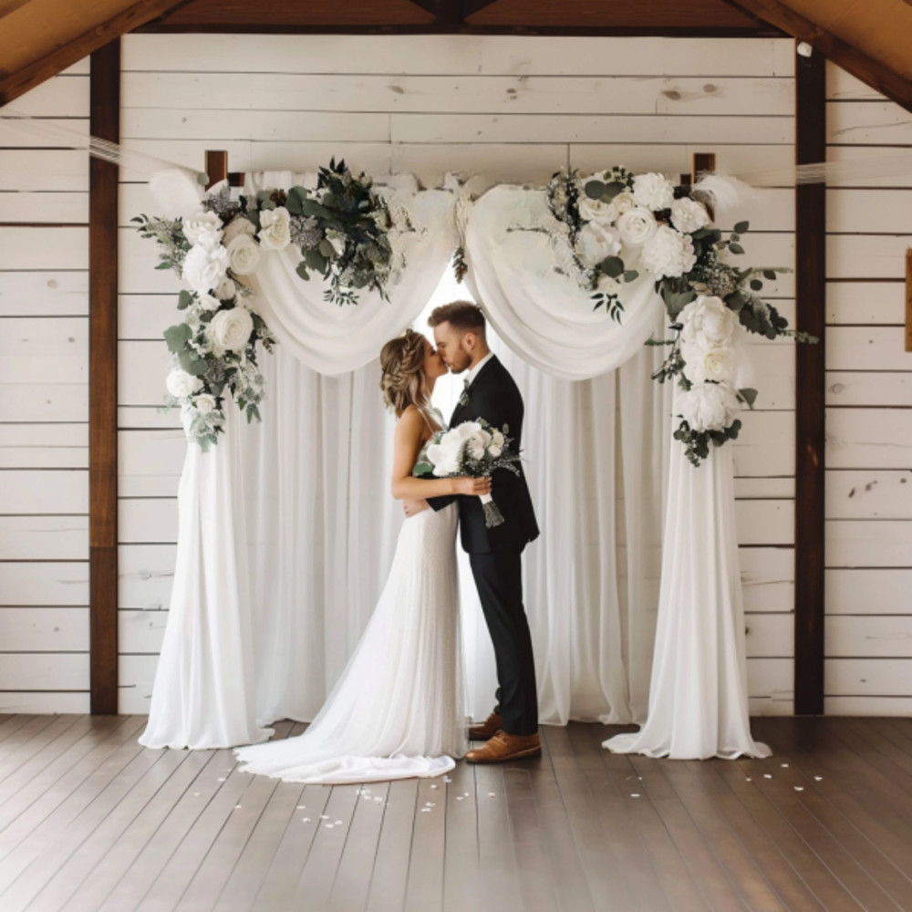 Artificial Wedding Arch Flowers Kit – White & Sage Green Floral with Chiffon
