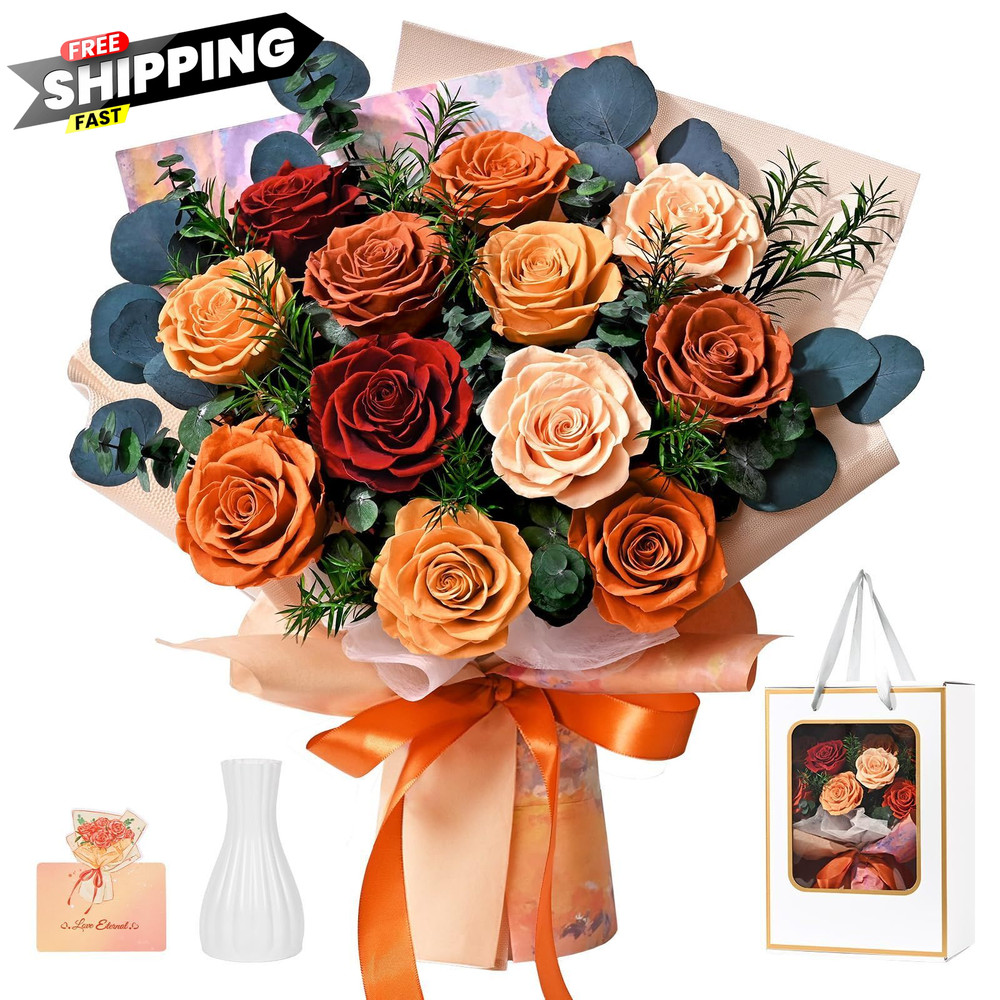 Flower Bouquet 12-Piece Preserved Roses Yellow 12 Roses, Yellow-12
