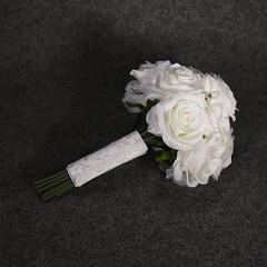 Hand Tied Rose Wedding Bouquet 13″ Wedding Flowers 00243702 Natural White