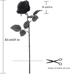 12 PCS Artificial Flowers Black Roses – Fake Silk Flower Long Stem – Solid Black