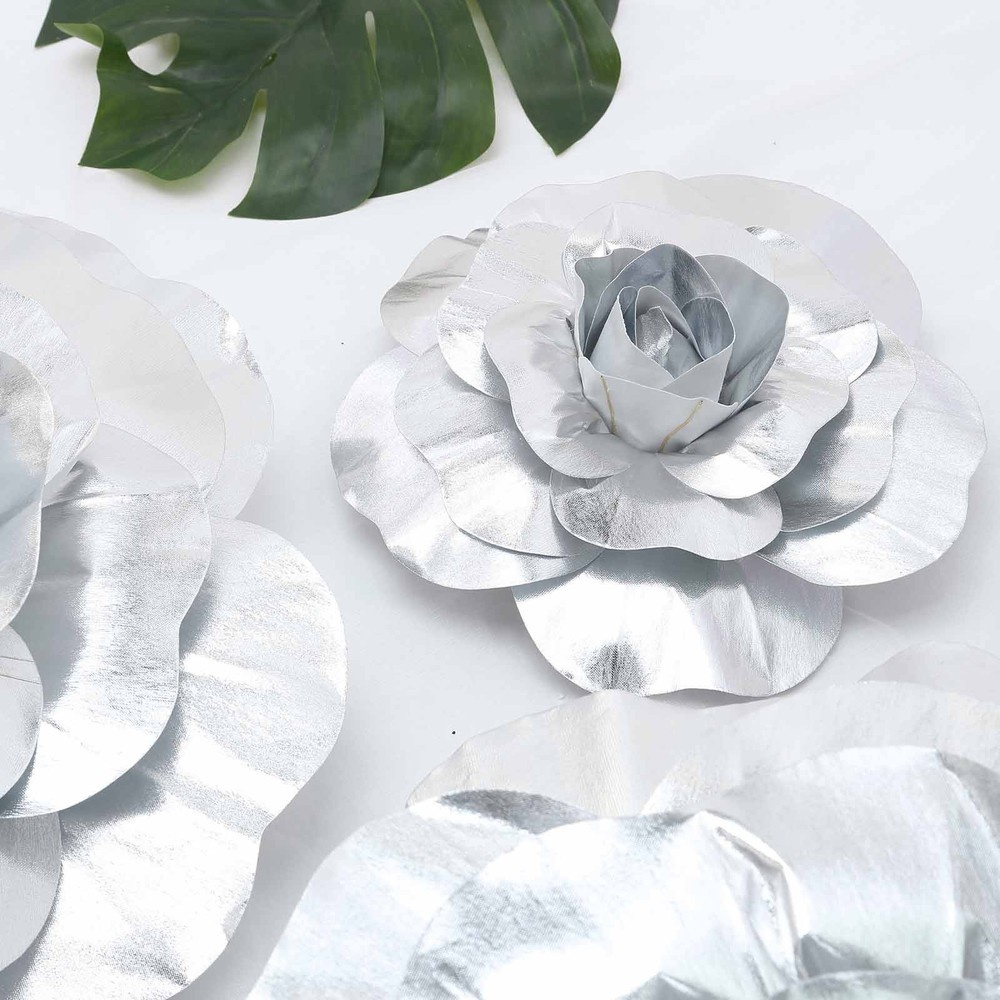 2 pcs 20″ Silver Artificial Large Roses Flowers Wall Backdrop Party Light Gray