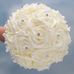 Ivory Cream Bouquet for Bride Bridesmaids with Diamond Soft Ribbons Artificia…