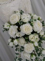 Dreamy White Rose and Ivy Cascade Faux Silk Wedding Bouquet