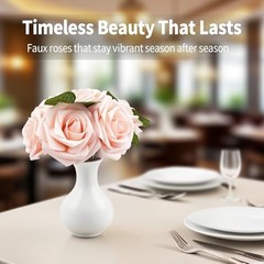 25pcs Realistic Pink Foam Roses with Imitation Flower Pure Color Series-pink