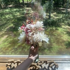 Bridal Wedding Bouquet Hand made Budget Friendly Faux Flowers White Pink Green