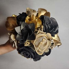Champagne Gold Black Rose Calla Lily Bridal Wedding Bouquet Accessories