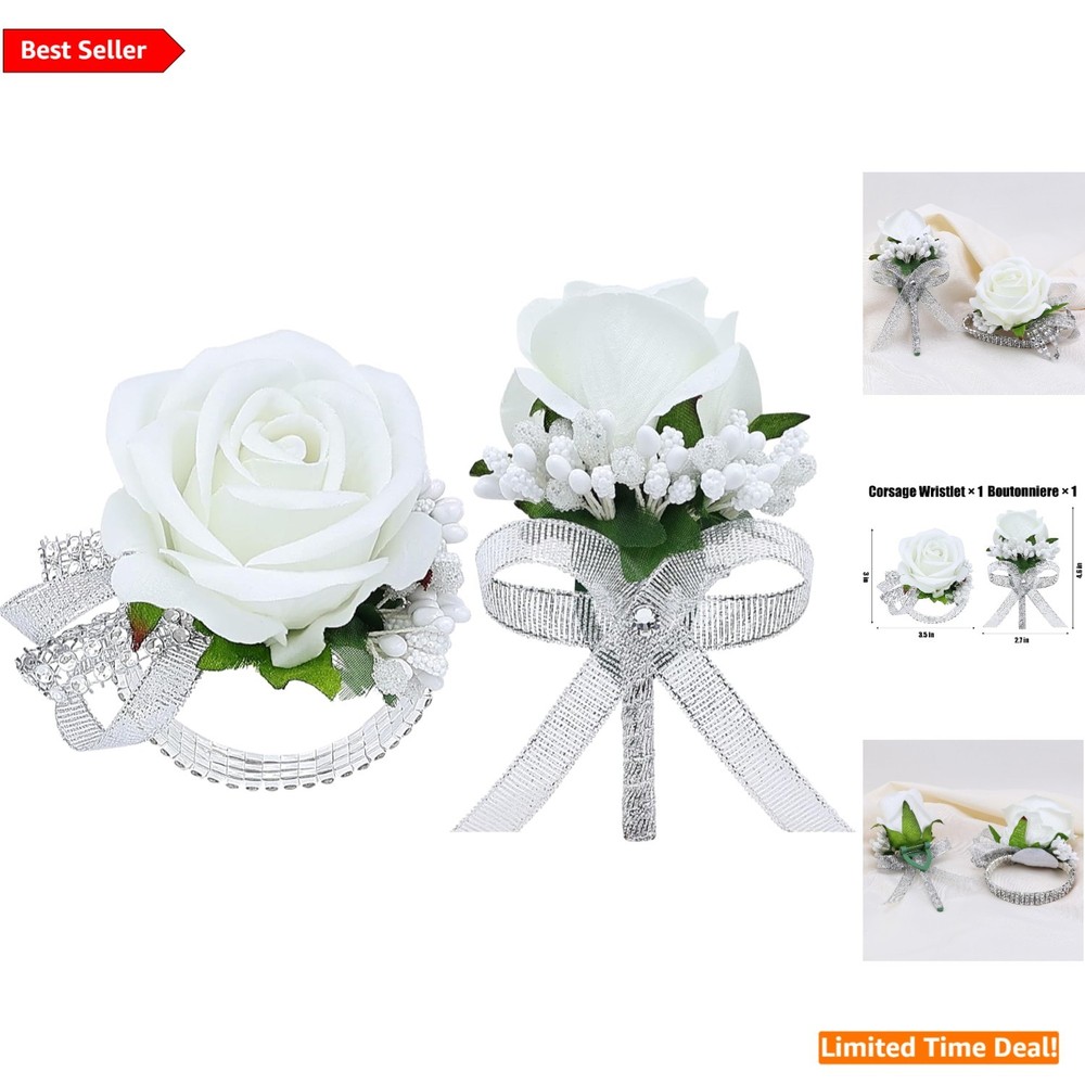 2 Pieces Elegant White Corsage & Boutonniere Set – All Occasion Floral Accessory
