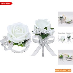2 Pieces Elegant White Corsage & Boutonniere Set – All Occasion Floral Accessory