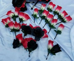 24 Pc Black Rose, Pink / Yellow Rose Bridal Bouquet Set, Wedding Bouquet Package