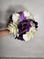 Eggplant Ivory Rose Calla Lily Bridal Wedding Bouquet Accessories