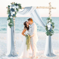 Dusty Blue Wedding Arch Flowers Kit with Draping Fabric – Pack of 4