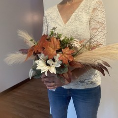Bridal Wedding Bouquet Hand made Budget Friendly Faux Flowers Gal Orange Red