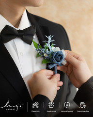 Boutonniere for Men, 6Pcs Groom Groomsmen Boutonniere with Built-In Pins, Artifi
