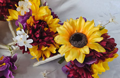 Fall Wedding Bouquet Set, Roses, Sunflowers, Purple, Yellow, Maroon