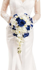 Bridal Bouquet Cascading, Royal Blue & Ivory Wedding Bouquets for Bride Bridesma