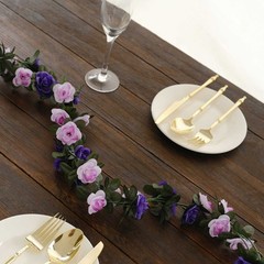 2 LAVENDER PURPLE 8 ft long Silk Mini Rose Wedding Garland Leaves Bendable Wire