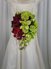 Wine and Green Teardrop Faux Silk Wedding Bouquet
