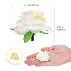 Kesote 50pcs Mini Cream White Roses Artificial Flowers Bulk, 1.6″ Small Silk